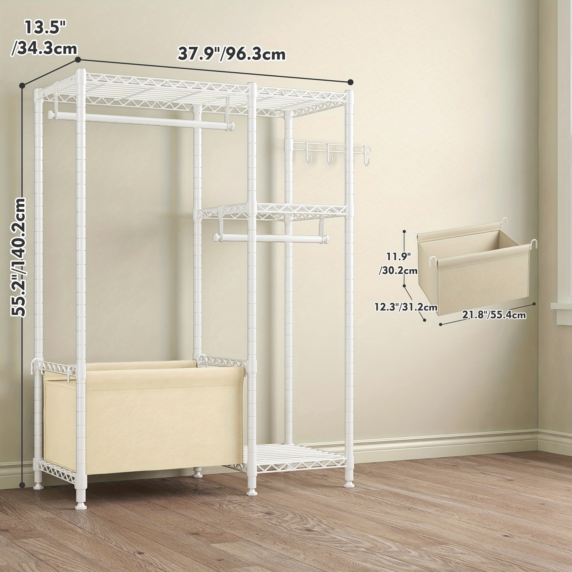 clothes rack small clothing rack with shelves for kids students children adjustable girls garment rack boys wardrobe closet rack for bedroom playroom 55 2 h 37 9 w 13 5 d white details 4