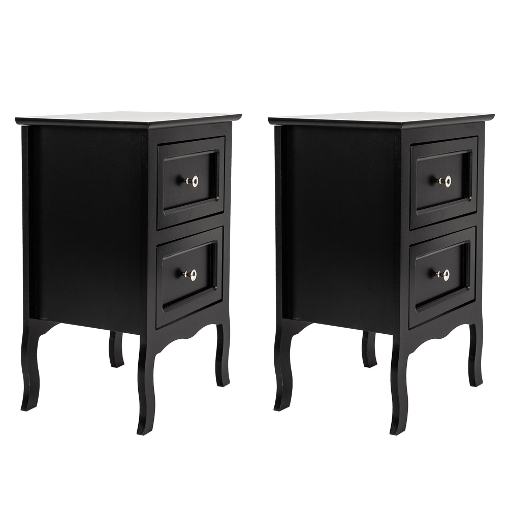 2pcs country style nightstand 2 tier night tables bedside table black details 0