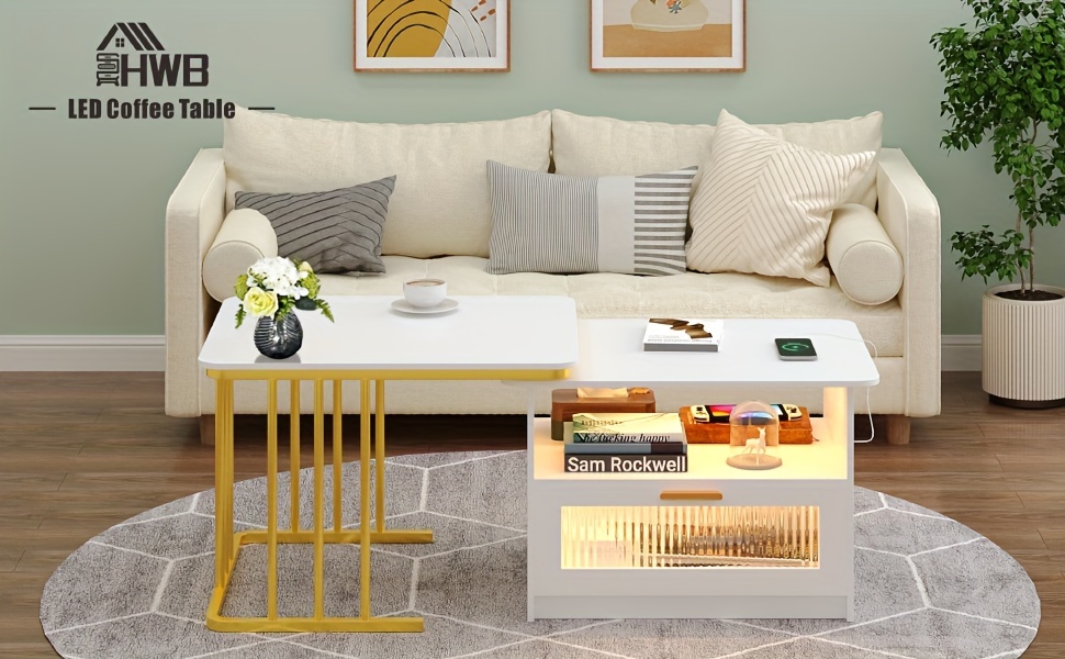   coffee tables for living room with lights center table with charging station   3 colors led coffee table modern coffee table set with drawers white details 1