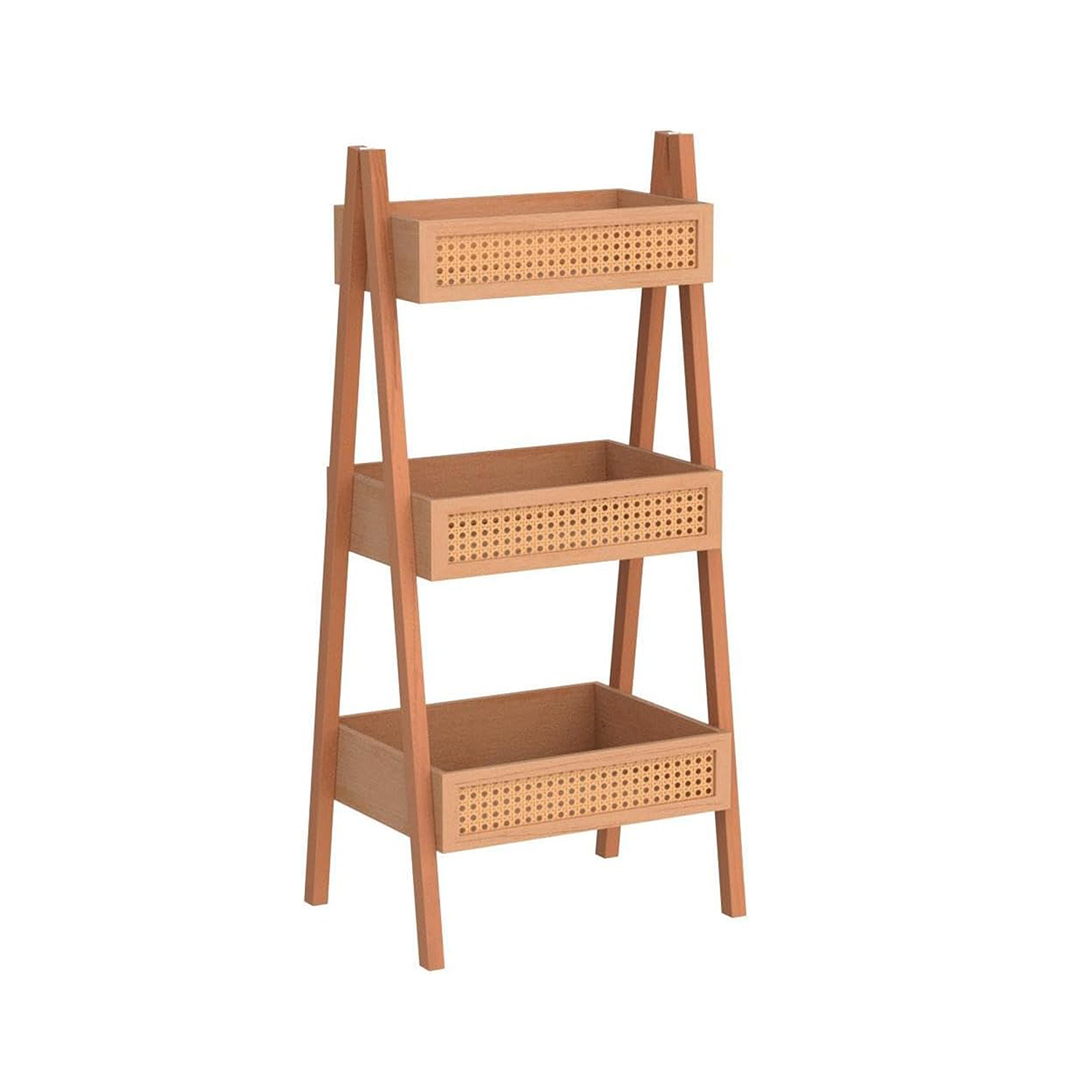 ladder bookshelf 3 tier rattan bookshelf free standing bookcase blanket ladder wood organizer storage shelves for living room bedroom kitchen bathroom balcony and home office details 1