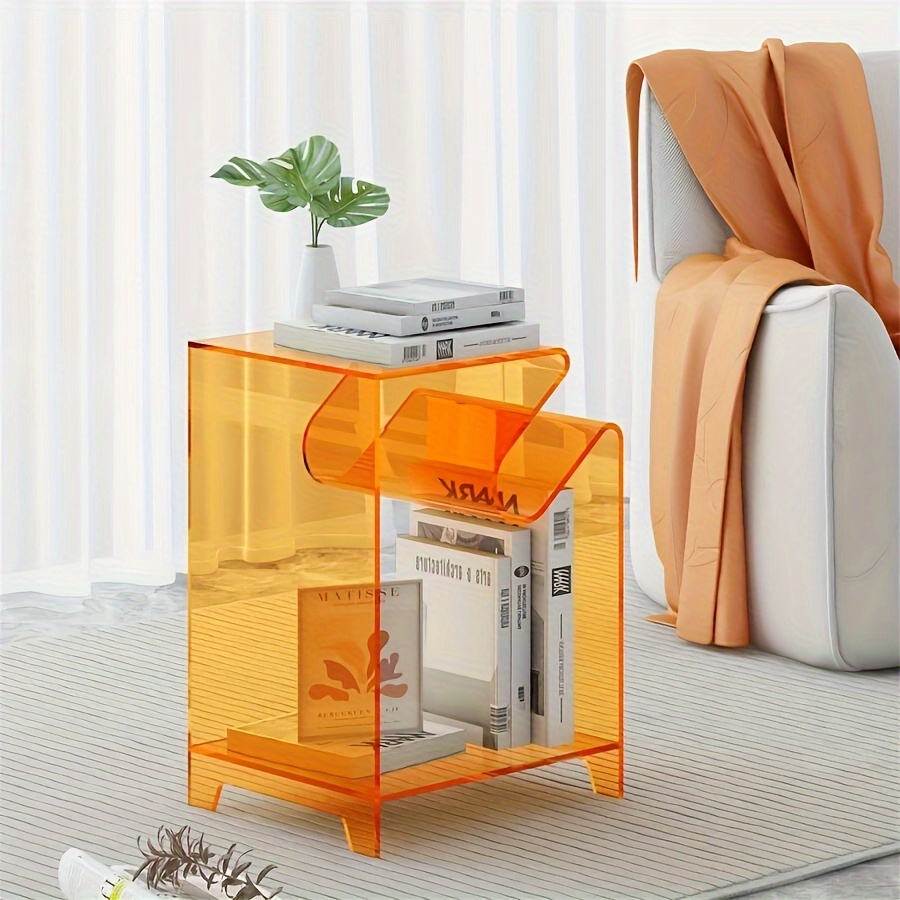 light luxury side table modern creative acrylic living room side table bedroom bedside table living room sofa small table orange details 4