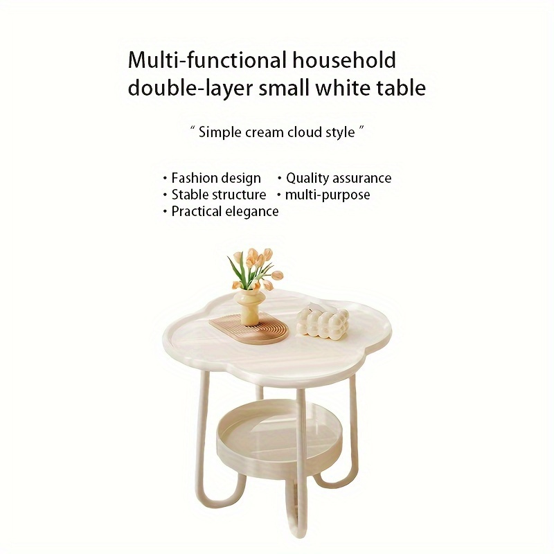 1pc home   coffee table cream simple style side table nightstand suitable   space bedroom living room entrance way farmhouse easy to assemble white details 2