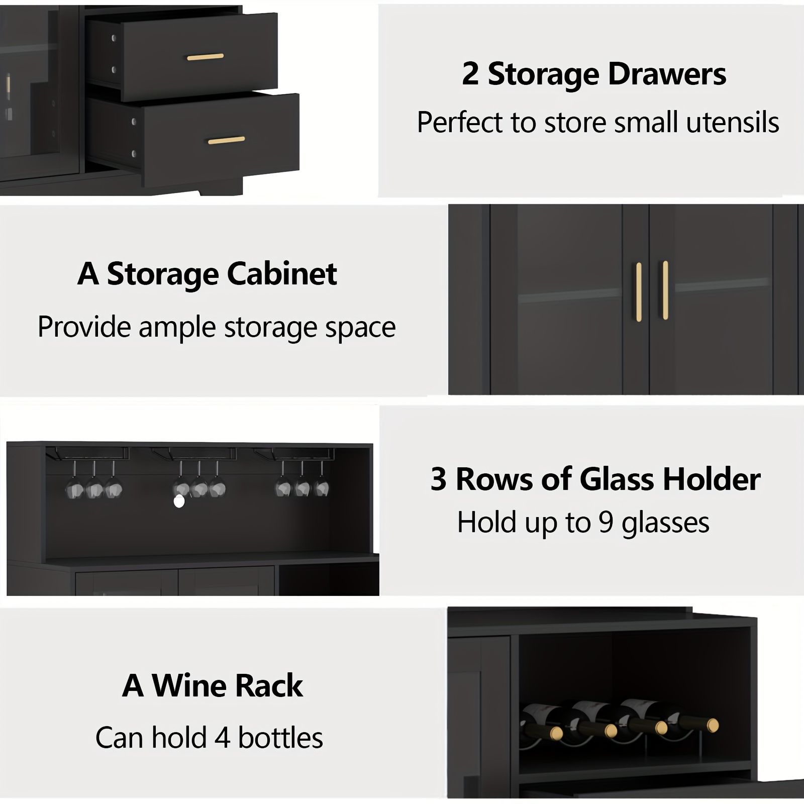 wine bar cabinet with wine rack and glass holders home coffee cabinet with 2 large storage drawers kitchen buffet sideboard with storage cabinet modern liquor cabinet for living room dining room details 7