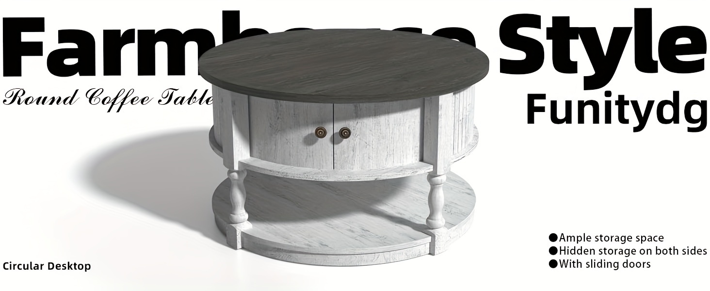 round coffee table with storage farmhouse coffee table with sliding cabinet door coffee table for living room 2 tier   table 31 5 white details 1