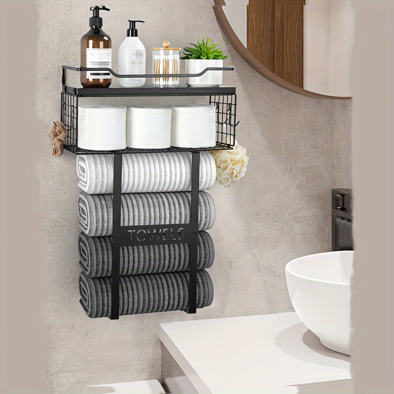 1pc wall mounted bathroom towel storage rack bathroom decoration bathroom shelf bathroom accessories details 1