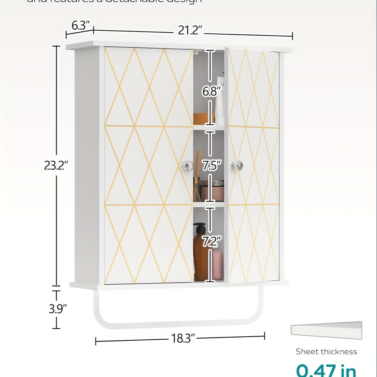 bathroom wall cabinet storage cabinet above toilet bathroom cabinet with golden decoration adjustable shelves medicine cabinet details 0