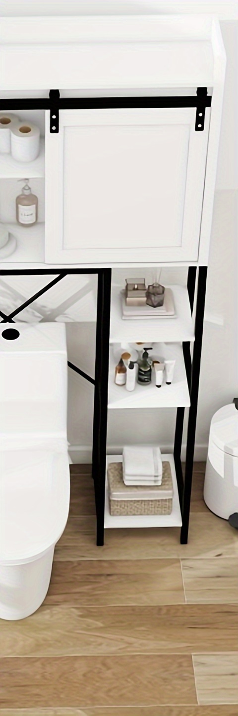 storage cabinets above the bathroom bathroom shelves above the bathroom with sliding barn doors adjustable shelves and side storage racks details 2