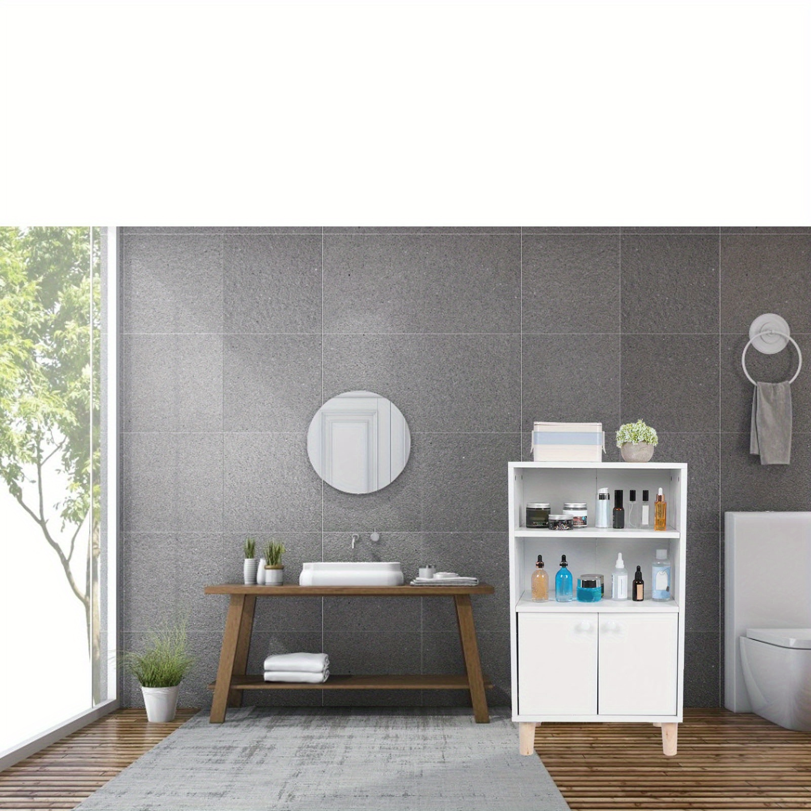 bathroom cabinet multifunction floor cabinet with 2 shelf storage home furnitures details 2