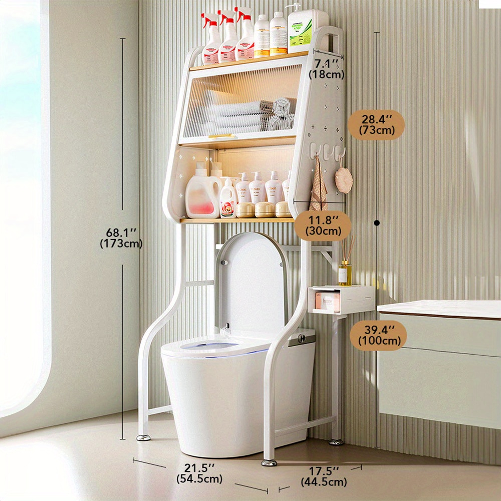 3 tier over the toilet bathroom storage organizer contemporary style plastic metal frame space saving shelf unit with doors white dimensions 68 1 x21 5 x11 8 173cmx54 5cmx30cm details 0