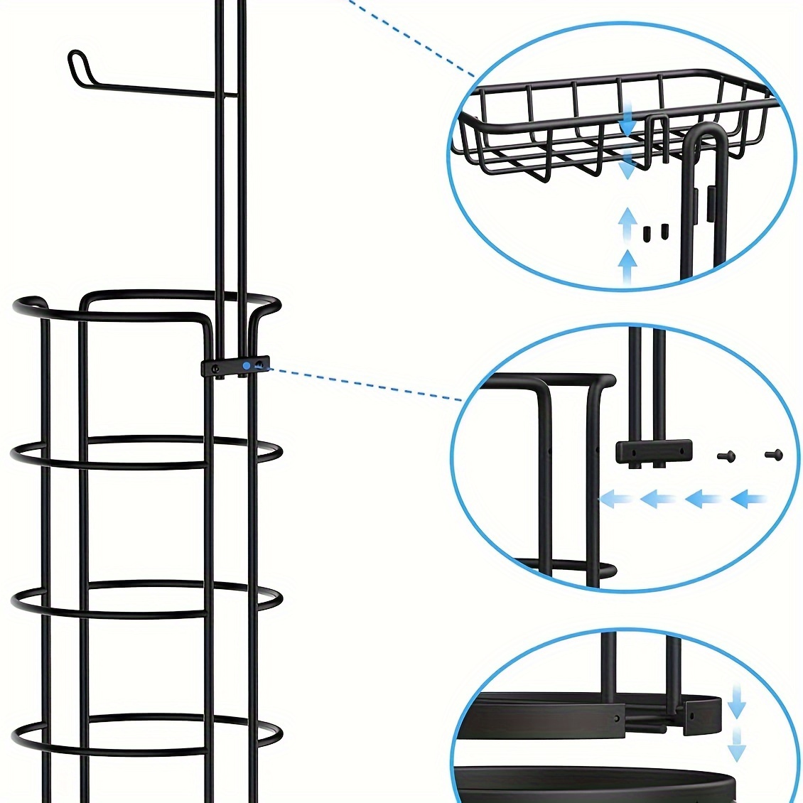 toilet paper holder stand with shelf free standing toilet tissue roll storage rack for bathroom black details 4