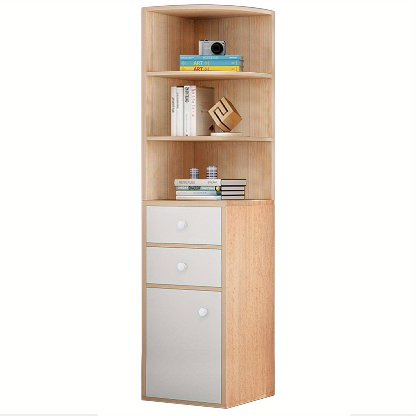 freestanding corner cabinet 15 75 15 75 70 87 inch tall storage unit with open shelves triangular corner cupboard with drawers and single door multipurpose organizer for bathroom living room kitchen laundry area details 5