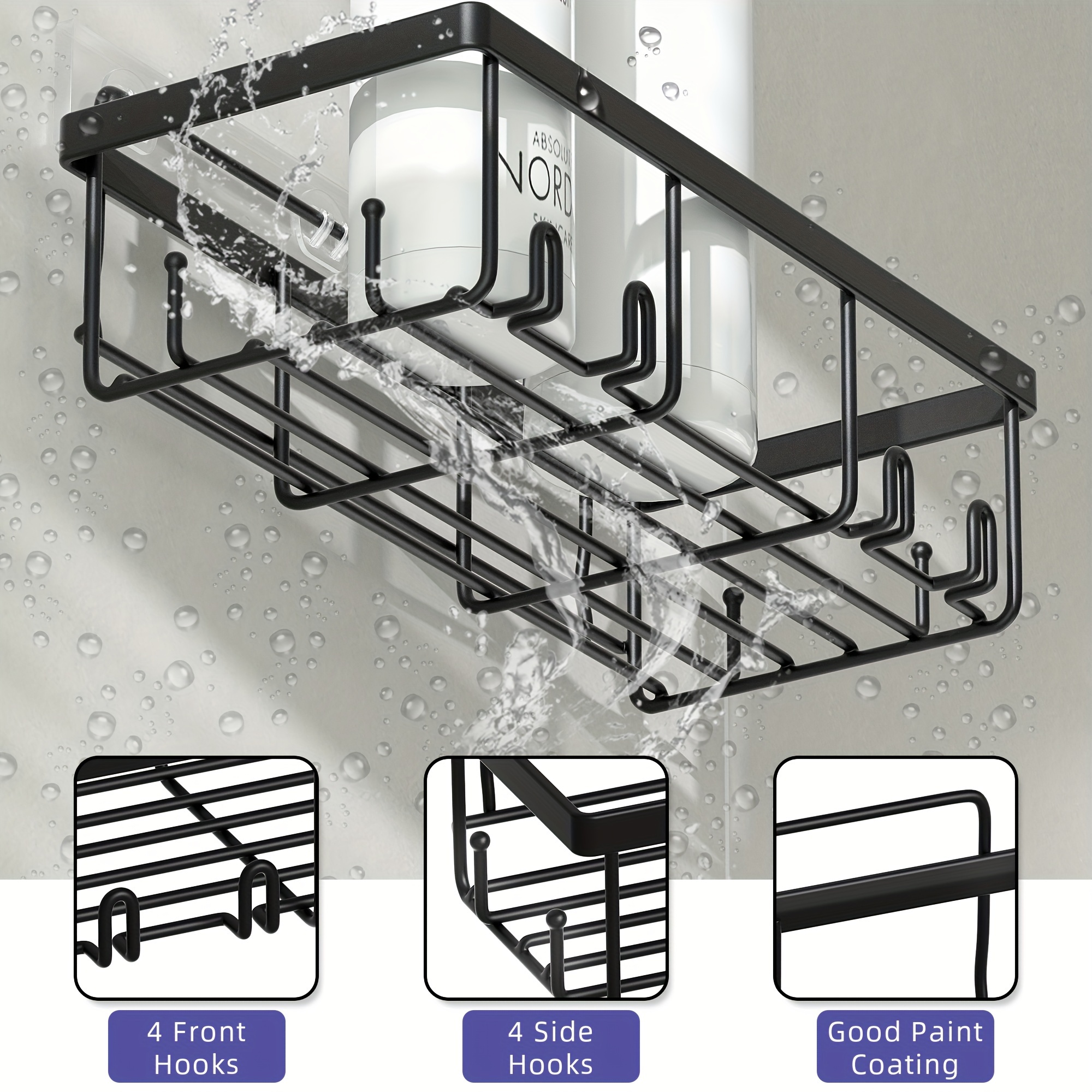 shower caddy 6 pack toilet paper holder soap holder toothbrush holder no drilling 13 in large capacity adhesive shower organizer for bathroom storage kitchen black details 0